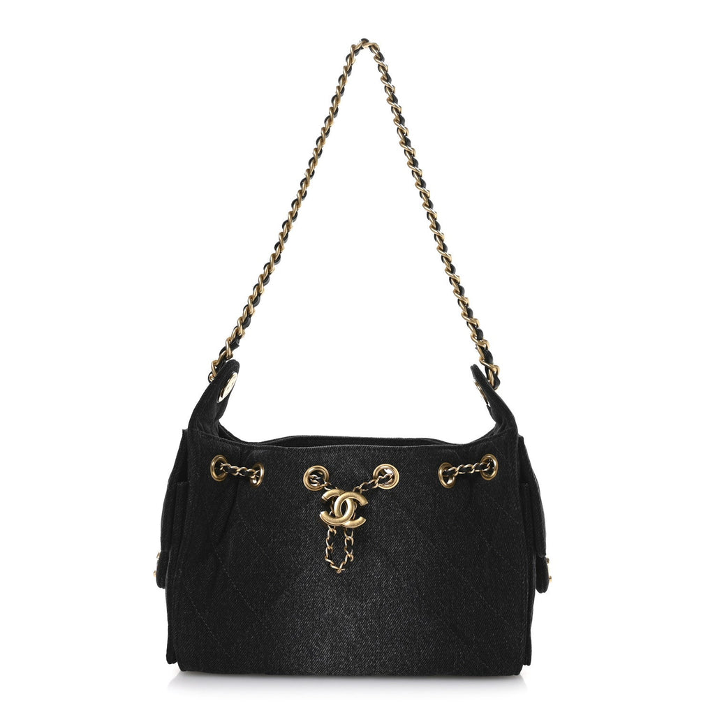 Washed Denim Quilted Mini Chanel 25 Handbag Black