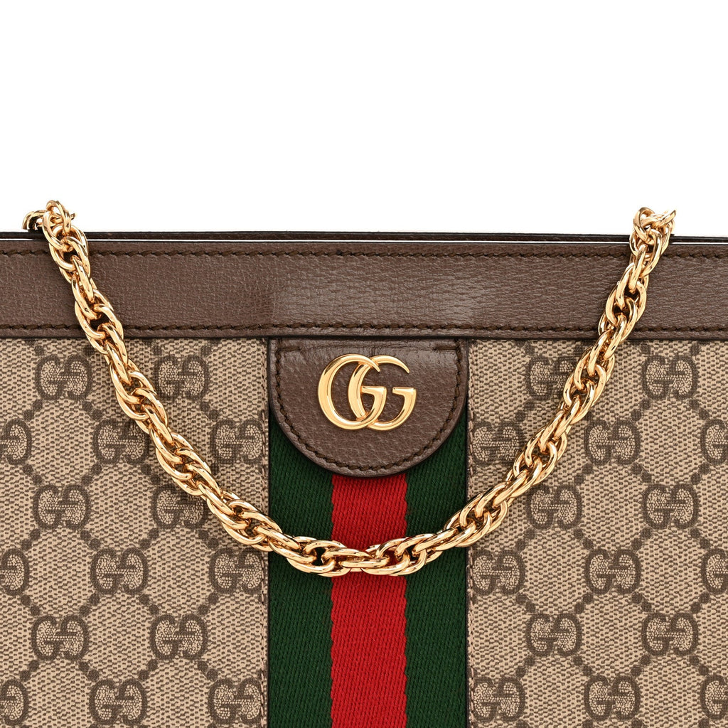 GG Supreme Monogram Web Medium Ophidia Chain Shoulder Bag Brown